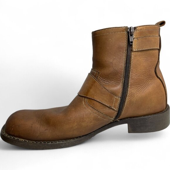 Alfani Brown Leather Square Toe Ankle Harness Biker Motorcycle Boots Men's 11.5 - Picture 6 of 13